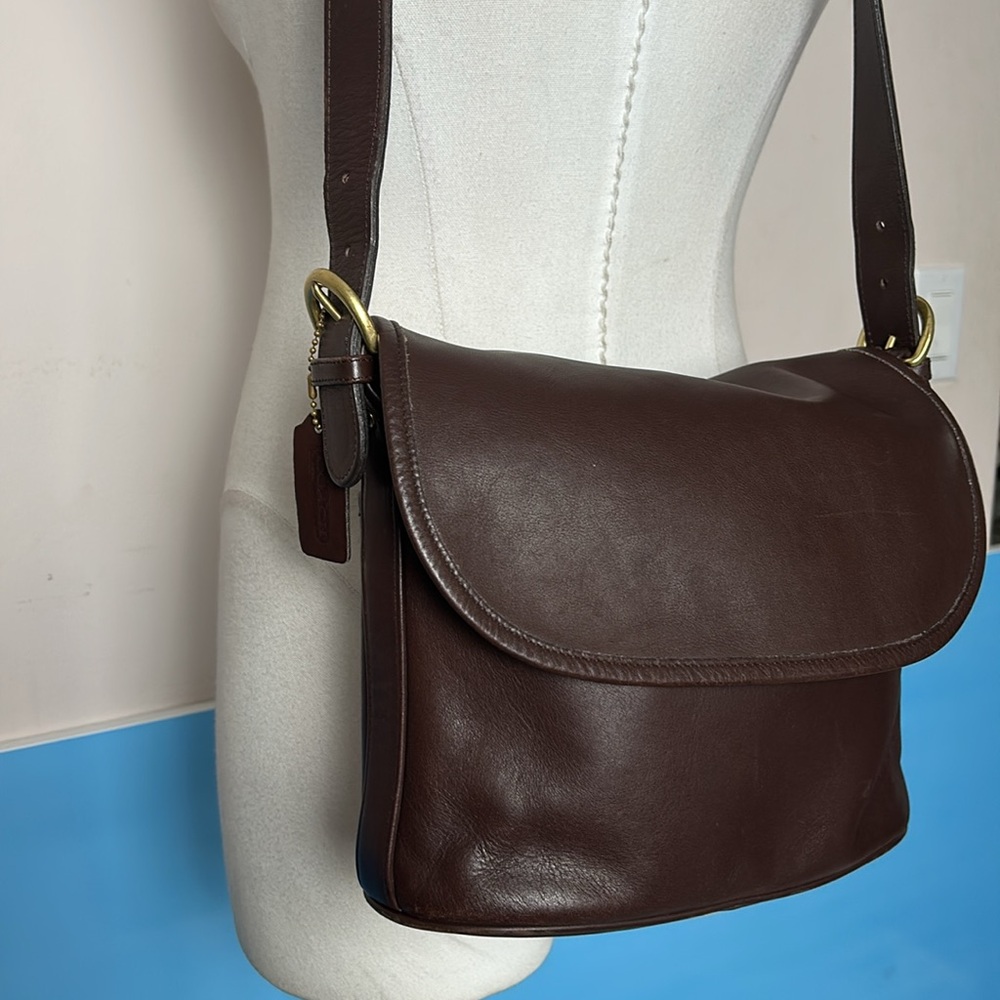 Vintage Auth COACH Old Coach Fletcher Bag 4150 Crossbody Bag Brown Leather - Picture 14 of 17